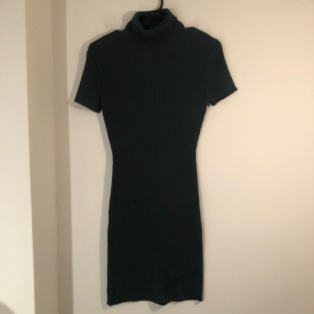 Moda International Hntr Green Ribbed Knit Turtleneck sweater Dress M